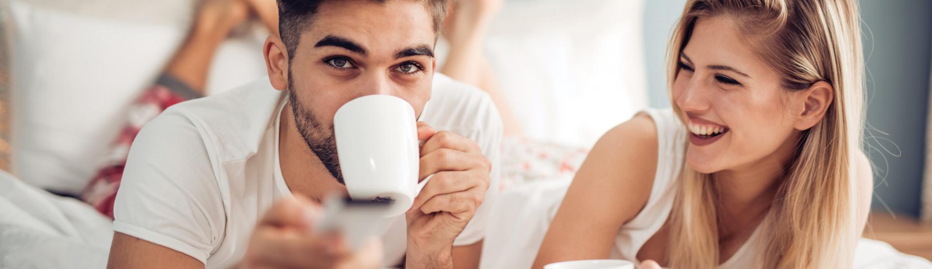 Breakfast in bed couple