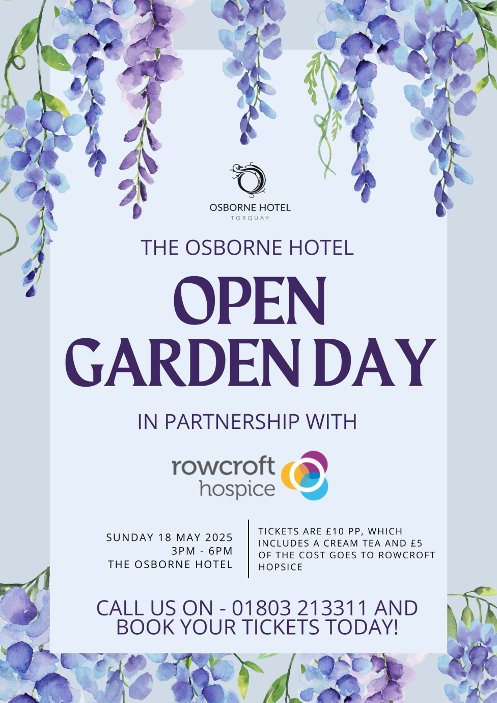 Open Garden Day Poster advertising the event in aid of Rowcroft Hospice