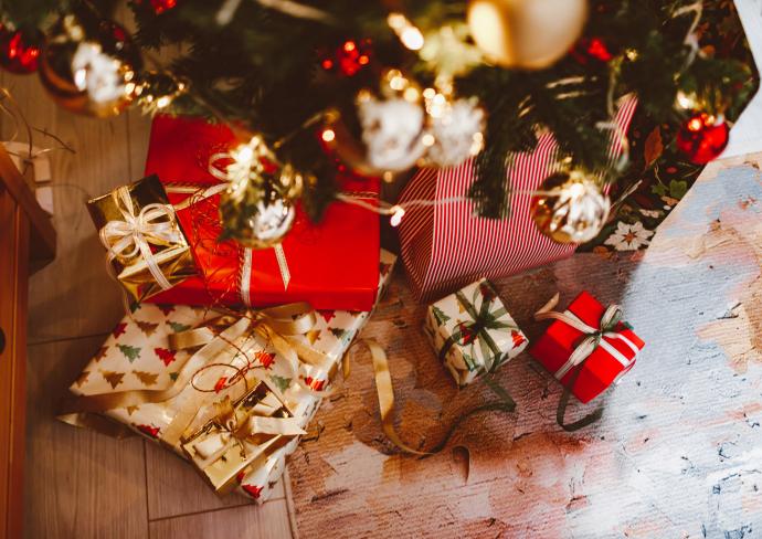 Christmas presents under a tree at the Osborne Hotel, Torquay