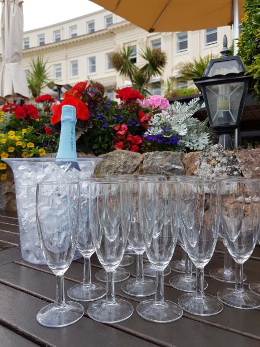 Wedding Reception welcome drinks outside at The Osborne Hotel Torquay