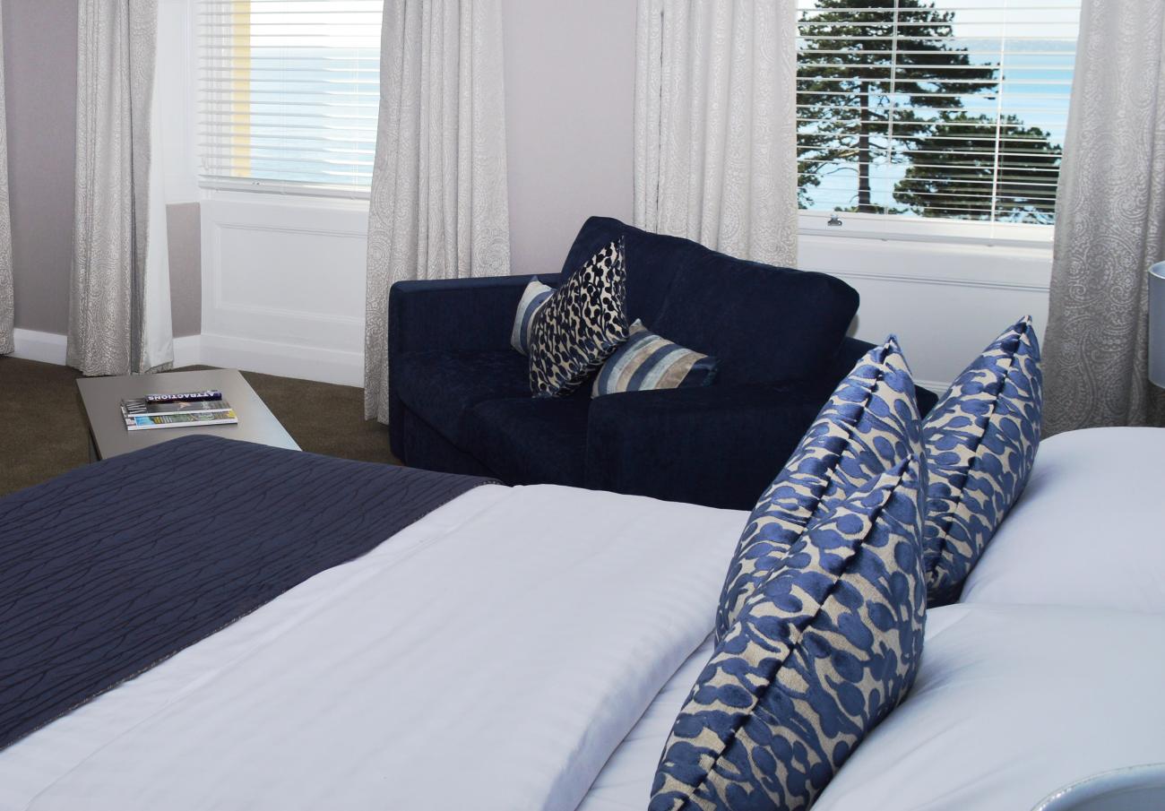 Junior suite with sea view bedroom at the Osborne Hotel, Torquay