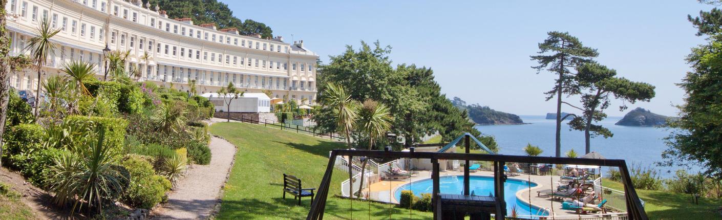 Front of the Osborne Hotel, Torquay showing the outdoor swimming pool
