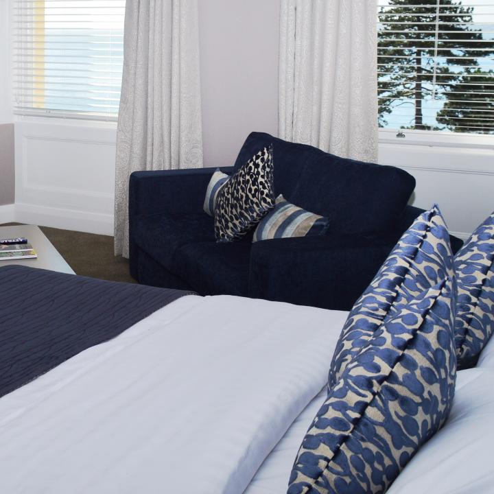 Junior suite with sea view bedroom at the Osborne Hotel, Torquay